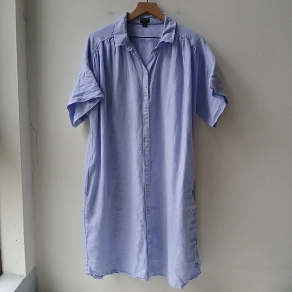 J. Crew | Dresses | J Crew Baird Mcnutt Linen Shirt Dress Blue Womens Xlt |  Poshmark